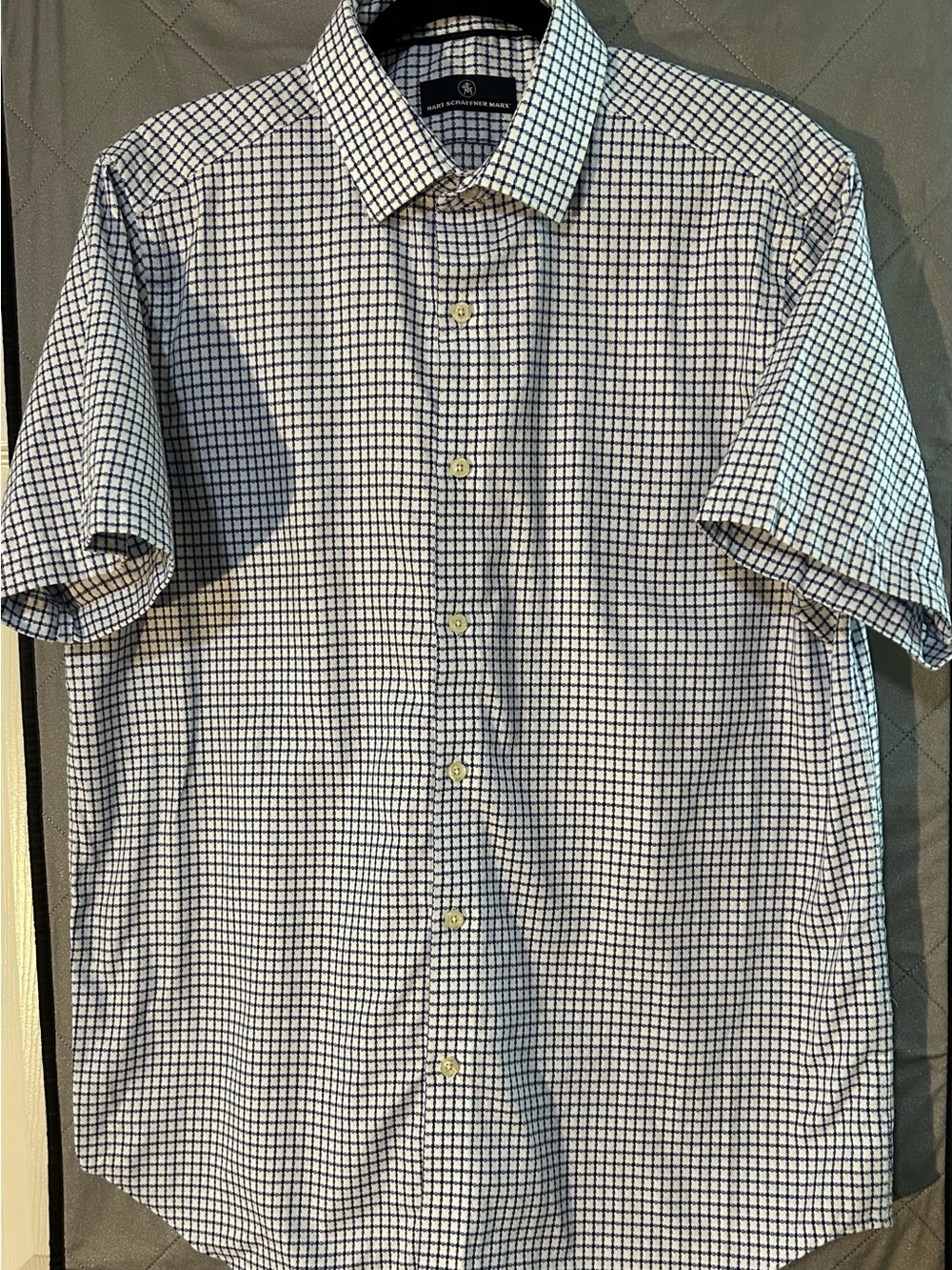 Hart Schaffner Marx button-down Short Sleeve Blue Check Shirt